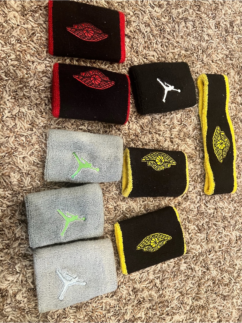 Jordan Wristbands and Headbands Set - Black, Gray, Yellow, Red, Green